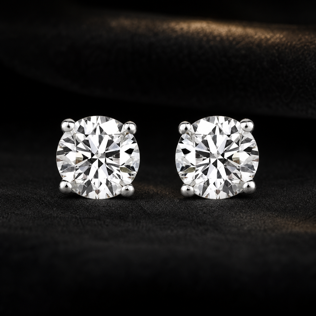 Blacknest Vault diamond stud earrings on black velvet