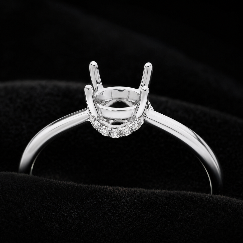 Blacknest Vault hidden halo engagement ring setting in solid white gold or platinum