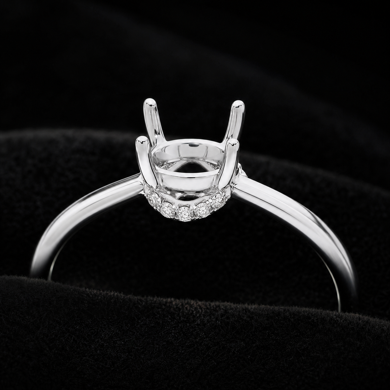 Blacknest Vault hidden halo engagement ring setting in solid white gold or platinum