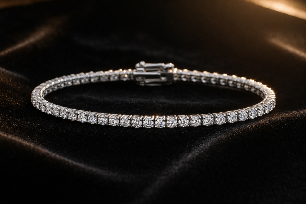 Blacknest Vault diamond tennis bracelet on black velvet