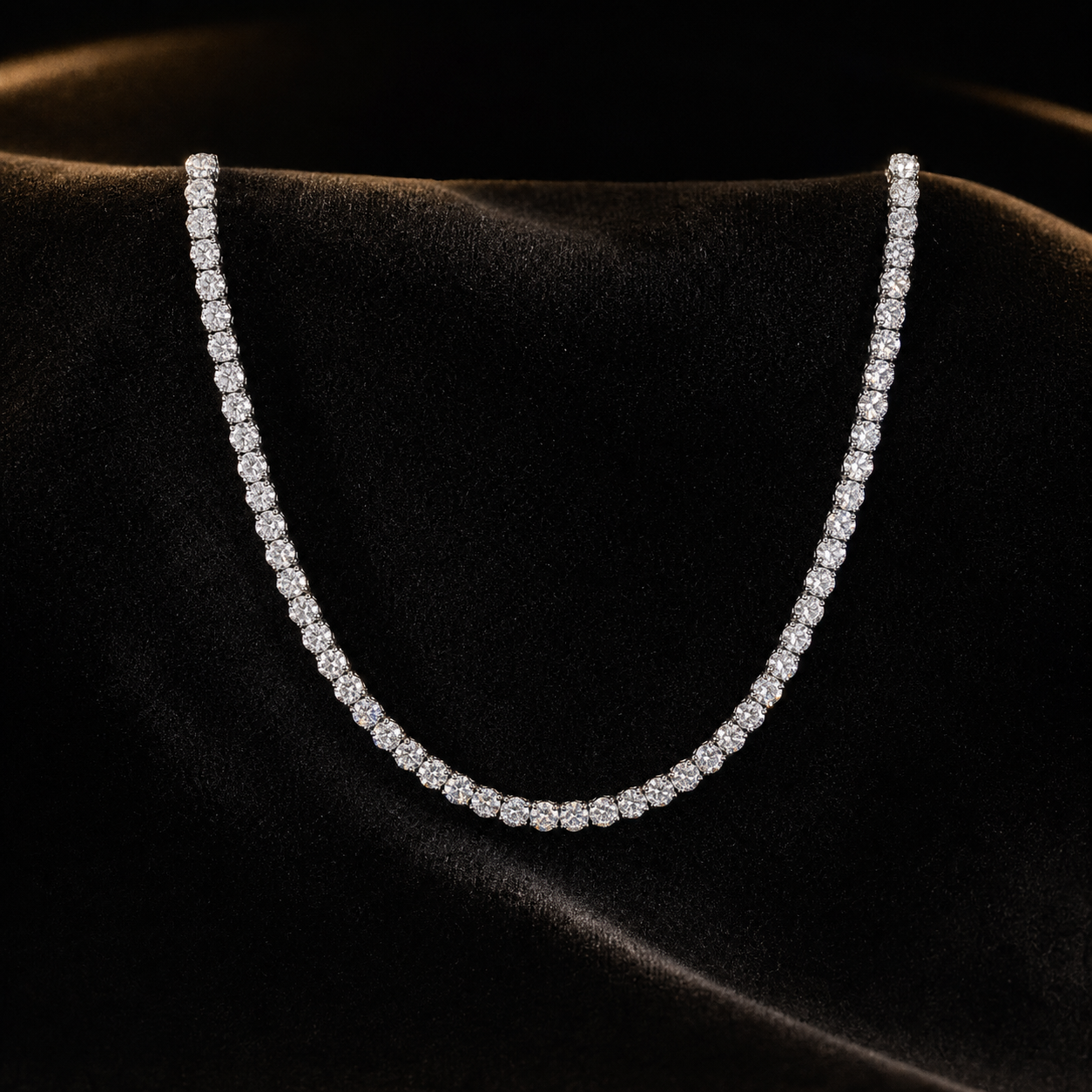 Blacknest Vault diamond tennis chain on black velvet